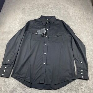 34th London Street Pearl Snap Long Sleeve Dress Shirt Mens Small Black